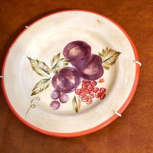Decorative Fruit Plate with Burgundy Trim. Vintage